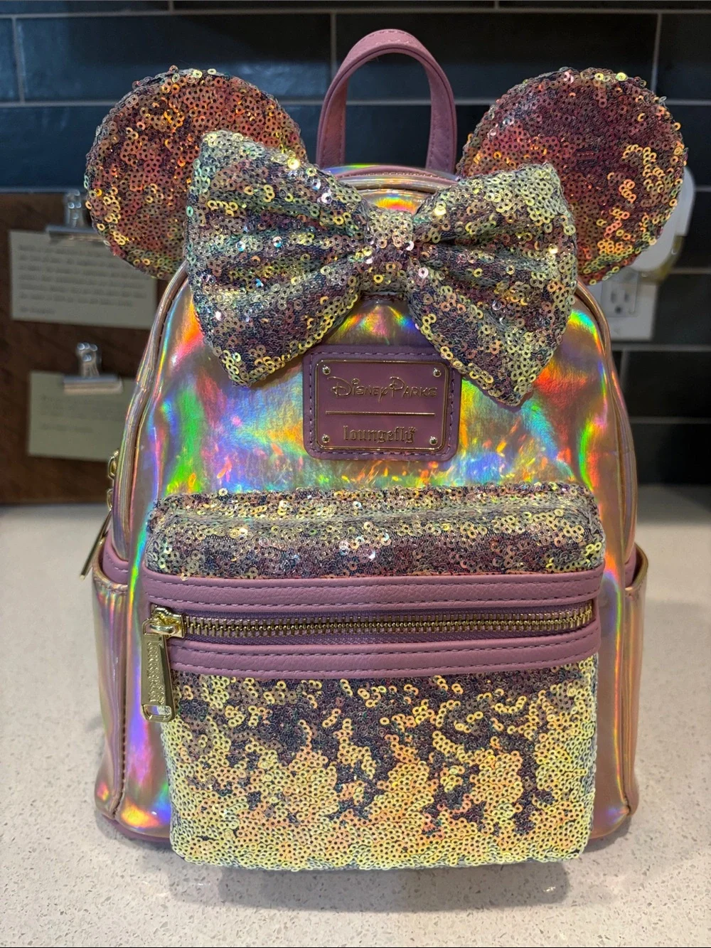 Loungefly Disney Parks Pink Iridescent Sequin Mini Backpack for NWT